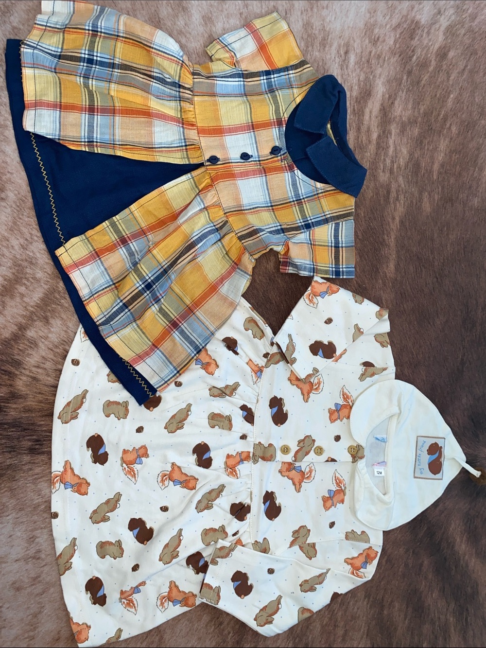 Vintage Baby Girls 2 Dress Bundle 12M Fox Print & Plaid